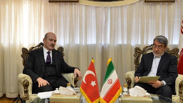 Turkish Interior Minister Suleyman Soylu (L) meets with his Iranian counterpart Abdolreza Rahmani Fazli (R) in Tehran, Iran on December 9, 2017. 
