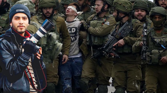 Filistinli gazeteci Wisam Hashlamoun ve sembol kare