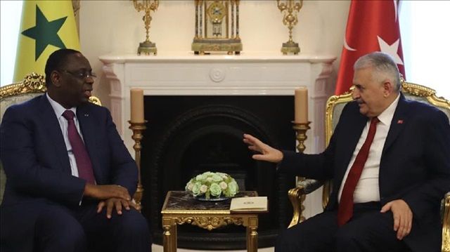  Turkish Prime Minister Binali Yıldırım (R) and Senegalese President Macky Sall (L) are seen during their meeting at the prime ministerial official residence in Ankara, Turkey on December 15, 2017.