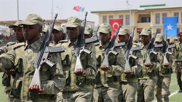 Somalian based Turkish military training academy's first graduate soldiers  