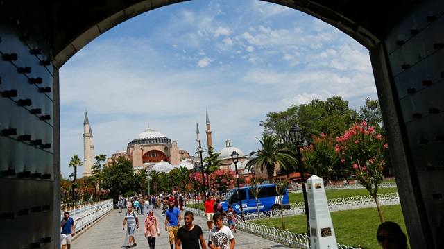 File Photo: Tourists walk at Sultanahmet square
