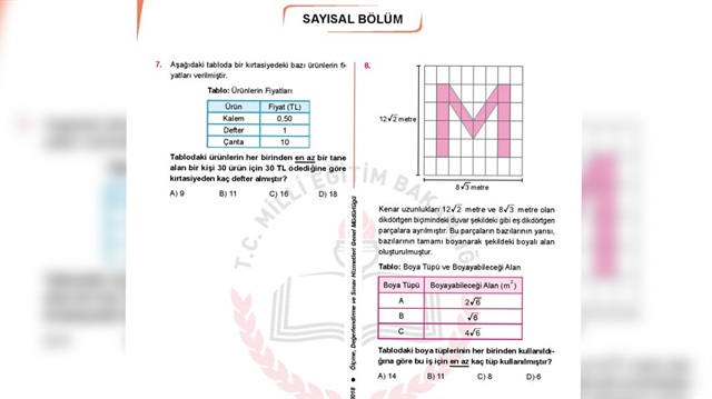 örnek sorular Milli Eğitim Bakanlığı’nın (MEB) internet sitesinde yayımladı. 