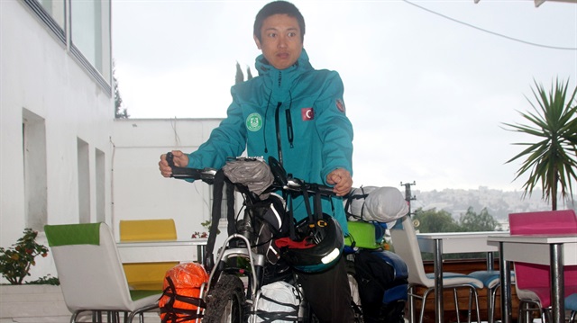 Bisikletli Japon gezgin Bodrum'a ulaştı.