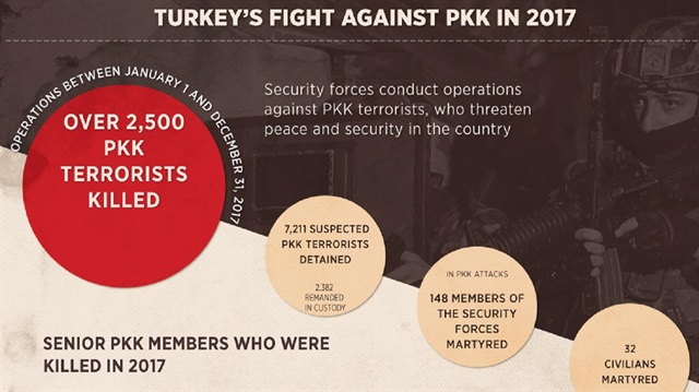 Over 2,500 PKK terrorists neutralized in Turkey in 2017