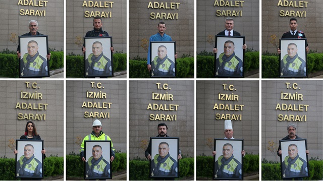 Arkadaşları Fethi Sekin'i şehit olduğu İzmir Adalet Saryı'nın önünde andı.