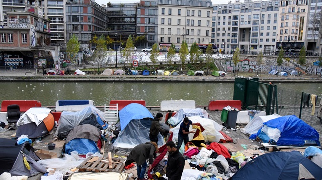 Migrants' shelter tents in northern Paris


