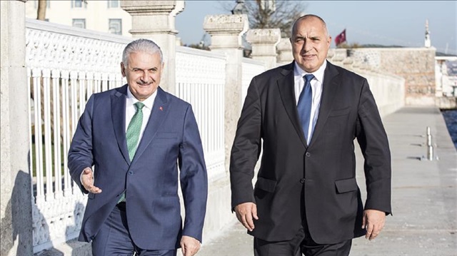 Turkish Prime Minister Binali Yildirim (L) and Prime Minister of Bulgaria Boyko Borisov (R) walk around Dolmabahce Prime Minister's Office in Istanbul, Turkey