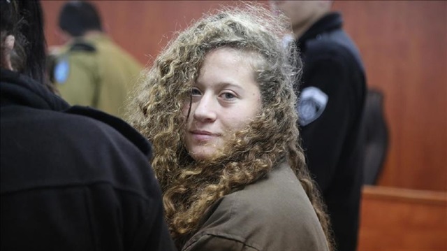 The 16-year-old Palestinian Ahed al-Tamimi (R), who was awarded the "Hanzala Award for Courage" in Turkey, appears in court after she was taken into custody by Israeli soldiers, at Ofer Military Court in Ramallah, West Bank 