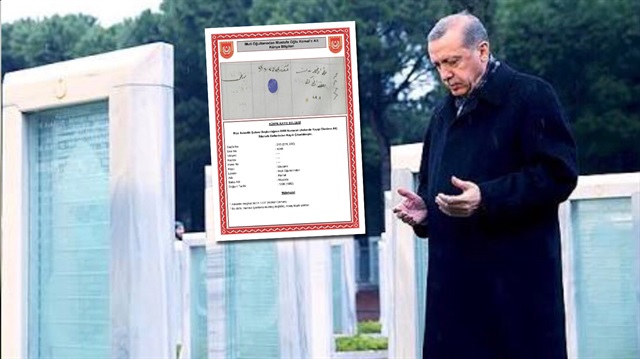 Milli Savunma Bakanlığı, Cumhurbaşkanı Erdoğan'ın dedesinin şehit olduğuna ilişkin resmi belgeyi yayımladı. 