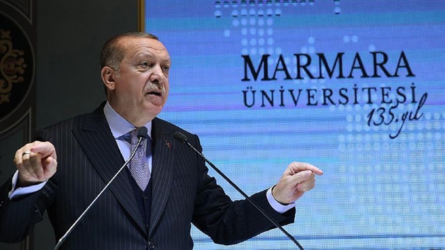 Turkish President Recep Tayyip Erdoğan speaking at Marmara University complex n Istanbul in January 12, 2018