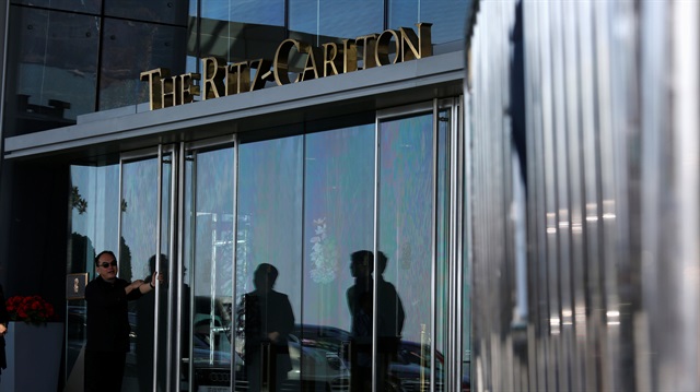 An entrance to Ritz-Carlton Hotel at International Commerce Centre, where the bodies of a woman and a boy were found and a man arrested, in Hong Kong January 14, 2018.