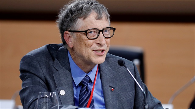 Philanthropist and co-founder of the Microsoft Corporation Bill Gates speaks during the Plenary Session of the One Planet Summit at the Seine Musicale event site on the Ile Seguin in Boulogne-Billancourt