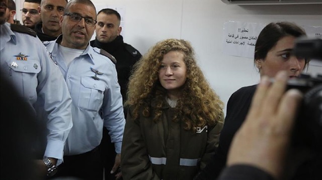 16-year-old Palestinian activist Ahed al-Tamimi, well known for her bold activism for a free Palestine, stands for a hearing at Ofer military court in Ramallah, West Bank on January 15, 2018. 
