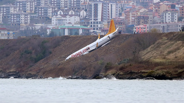 Trabzon'da pistten çıkan uçak.