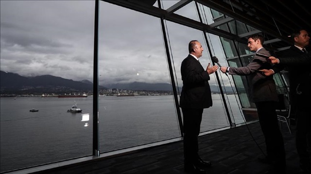 Turkish Foreign Minister Mevlut Cavusoglu answers the questions of journalists following the Vancouver Foreign Ministers’ Meeting on Security and Stability on Korean Peninsula, in Vancouver, Canada on January 17, 2018.