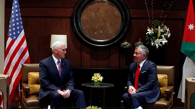 Jordan's King Abdullah speaks during his meeting with U.S. Vice President Mike Pence at the Royal Palace in Amman, Jordan January 21, 2018. REUTERS/Muhammad Hamed