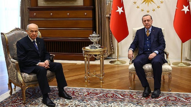 Turkish President Recep Tayyip Erdoğan and opposition Nationalist Movement Party (MHP) leader Devlet Bahceli