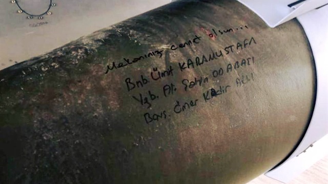 Bombaların üstüne Isparta şehitlerinin isimleri yazıldı. 