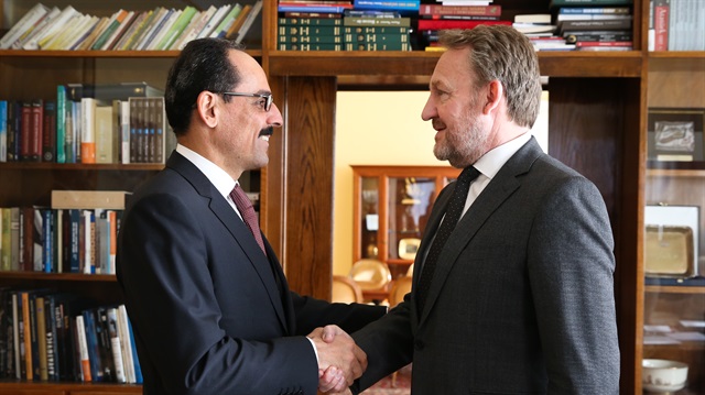 Turkish Presidential Spokesman Ibrahim Kalin meets Bosniak Member of the Presidency of Bosnia and Herzegovina Bakir Izetbegovic in Sarajevo, Bosnia and Herzegovina on January 25, 2018.