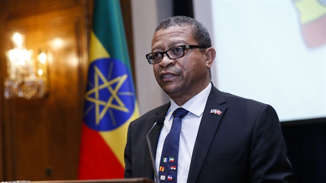 Wondimu Gezahegn, Ethiopian Consul General in Istanbul delivers an opening speech during a ceremony as Ethiopia inaugurated its consulate general offices in Istanbul, Turkey on January 25, 2018.