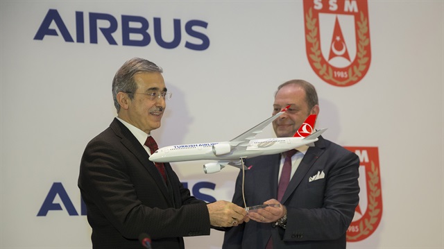 Chairman of the Executive Board of Airbus Thierry Baril makes a speech during "Strategic Cooperation in Turkey" meeting between Airbus and Turkish Undersecretariat of Defence Industry in Istanbul, Turkey on January 25, 2018.