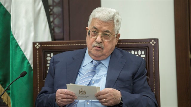 Palestinian President Mahmoud Abbas attends a meeting with Germany's Foreign Minister Sigmar Gabriel in the West Bank city of Ramallah