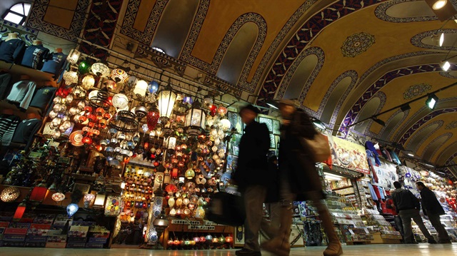 Tourists stroll at the Grand Bazaar, which was built during the Ottoman-era, in Istanbul.
