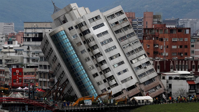 A damaged building is seen after an earthquake hit Hualien, Taiwan February 8, 2018.