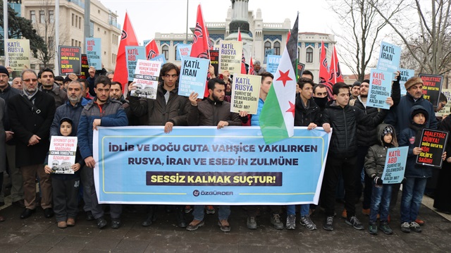 مظاهرة في اسطنبول للتنديد بالقصف على الغوطة الشرقية و إدلب