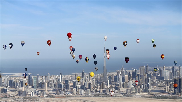 File Photo: Hot air balloons fly over Dubai during the World Air Games 2015, held under the rules of the Federation Aeronautique Internationale as part of the "Dubai International Balloon Fiesta" event