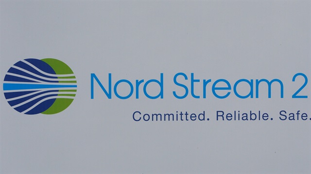 File Photo: The logo of the Nord Stream-2 gas pipeline project is seen on a board at the SPIEF 2017 in St. Petersburg