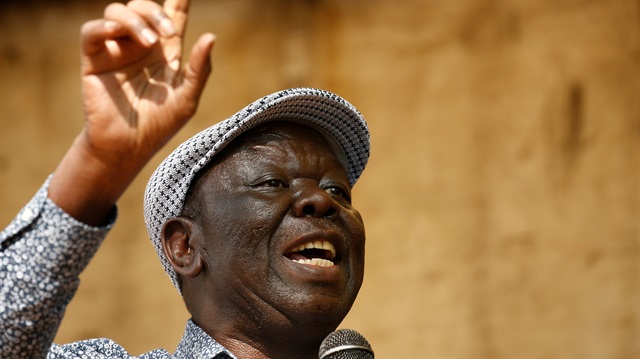 File Photo: Opposition Movement for Democratic Change leader Morgan Tsvangirai addresses a crowd gathered outside parliament in Harare
