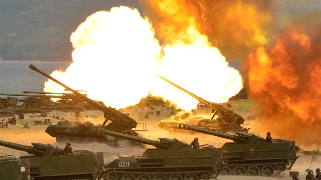 Artillery fires during North Korea's "largest-ever" artillery drill 