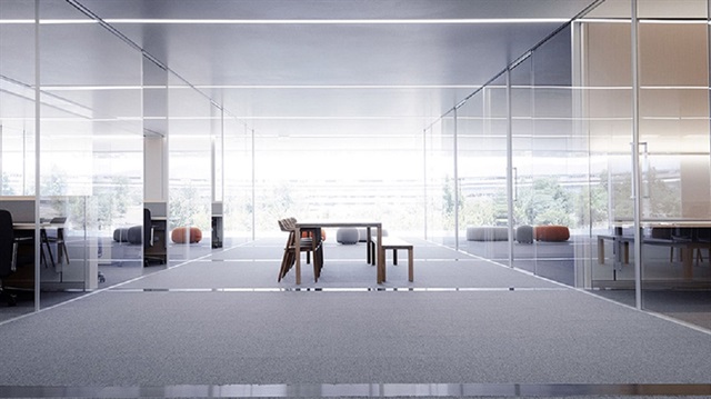 Apple Campus'un ofisleri tamamen cam duvarlarla çevrili.