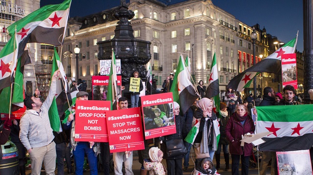 مظاهرة في لندن ضد الهجمات على الغوطة الشرقية