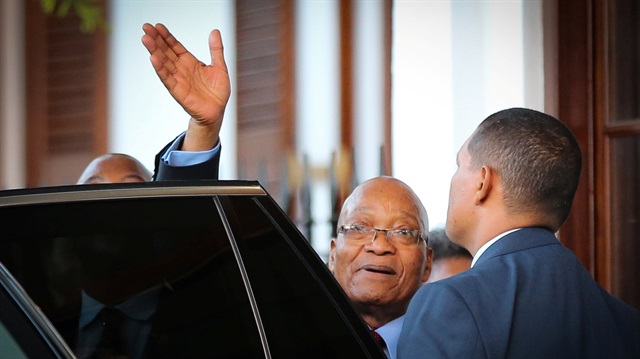 Former South African president Jacob Zuma leaves Tuynhuys at Parliament, where President Cyril Ramaphosa hosted a Cabinet farewell in his honour, Cape Town