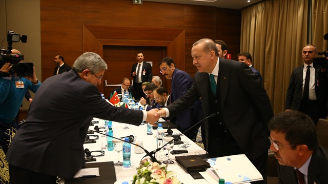 President of Turkey Recep Tayyip Erdogan (R) meets Prime Minister of Algeria Ahmed Ouyahia(L) in Algiers, Algeria on February 26, 2018.