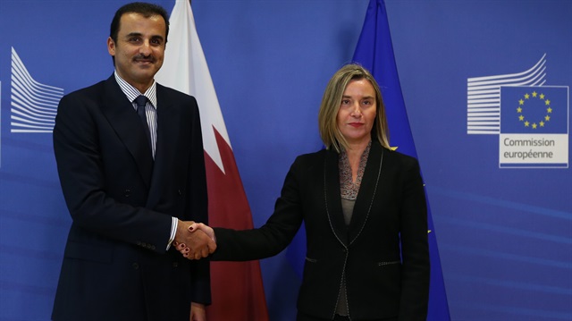 Katar Emiri Şeyh Temim bin Hamad Al Sani ile Federica Mogherini