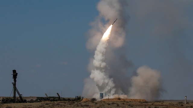 An S-300 air defense missile system launches a missile 