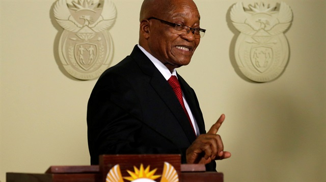 File Photo: South Africa's President Jacob Zuma gestures after announcing his resignation at the Union Buildings in Pretoria, South Africa, February 14, 2018. 