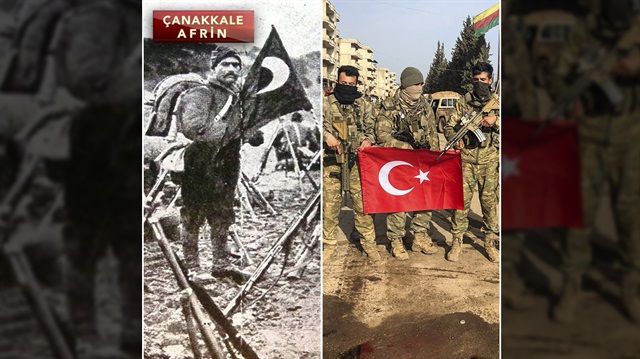 Çanakkale Zaferi'nin 103. yıl dönümünde Afrin teröristlerden temizlendi ve şehrin merkezine Türk Bayrağı asıldı. 