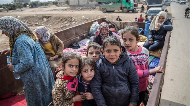 Syrian children return to their homes with their families, who was forced to live due to the oppression of YPG/PKK terror groups, in Afrin town center after Turkish Armed Forces and Free Syrian Army (FSA) took complete control of northwestern Syria's Afrin from PKK/KCK/PYD-YPG and Daesh terror groups within the "Operation Olive Branch" on March 18, 2018.