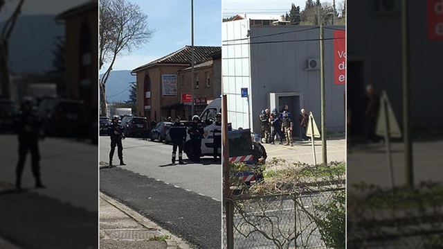 Fransa'nın Trebes şehrinde bir süpermarkette saldırgan, insanları rehin aldı.
