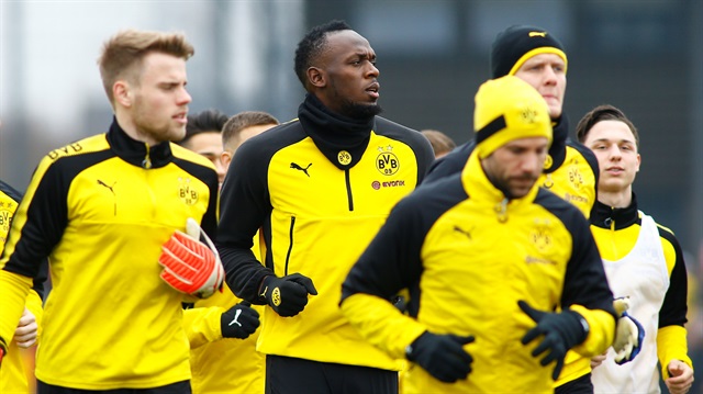 Usain Bolt participates in a training session with Borussia Dortmund - Strobelallee Training Centre, Dortmund, Germany - March 23, 2018 Usain Bolt during Borussia Dortmund training 