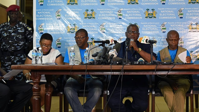 Chairman of Sierra Leone's National Electoral Commission, Mohamed Nfa Ali Conteh, announces the results of the first round of Sierra Leone presidential election in Freetown, Sierra Leone March 13, 2018. 
