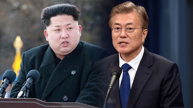 Kuzey Kore lideri Kim Jong-un'un ve Güney Kore Devlet Başkanı Moon Jae-in.