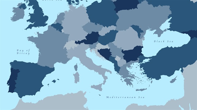 Türkiye ve Avrupa ülkelerini gösteren bir harita