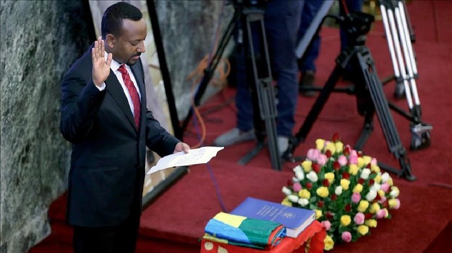 Abiy Ahmed, newly elected Prime Minister of Ethiopia, attends the swearing in ceremony at the House of Peoples' Representatives in Addis Ababa on April 2, 2018.
