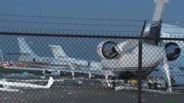 فيديو.. رياح عاتية تتسب في دمار واسع لمطار أمريكي وتضرر 8 طائرات
