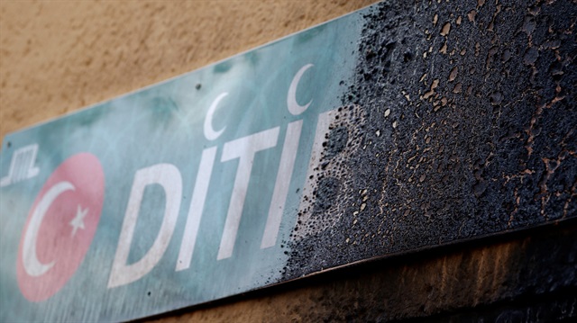File Photo: The sign of the Ditib Koca Sinan mosque after it was destroyed by a fire in Berlin, Germany, March 11, 2018